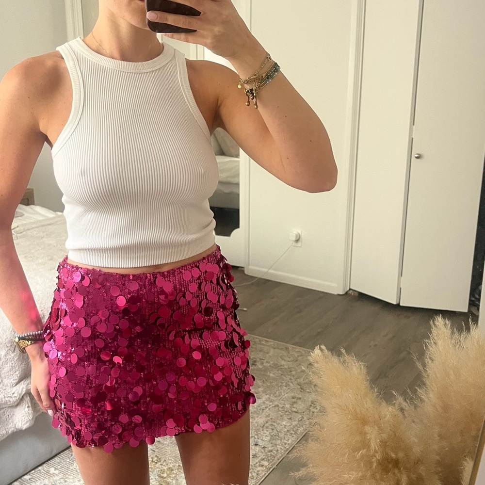 Pink Sequin Mini Skirt for Cocktail Parties